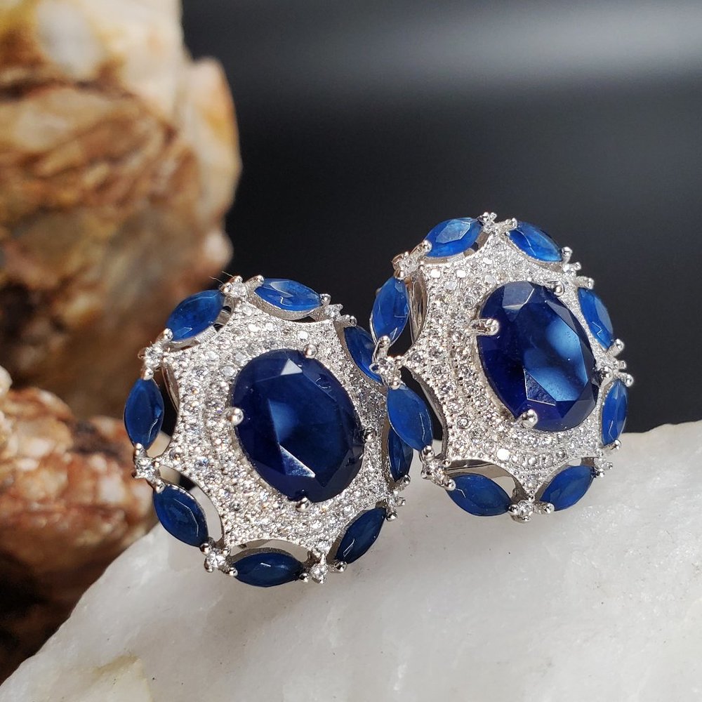 Sterling Silver 925 Earrings Luxury Jewelry Sapphire  Designer Silversmith